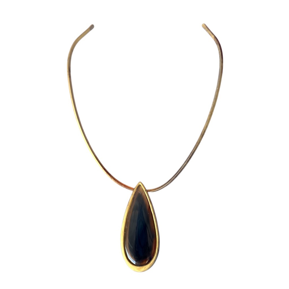Vintage Teardrop Necklace Choker 2 Piece Gold & Faux Tiger Eye Colors